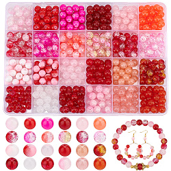 Elite 552Pcs 24 Styles Glass Beads, Mixed Styles, Round, Red, 8.5~9mm, Hole: 1.5~1.6mm, 23Pcs/style(GLAA-PH0003-18)