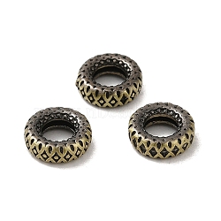 Tibetan Style Rack Plating Brass Linking Rings, Long-Lasting Plated, Flat Round with Rhombus Pattern Connector, Brushed Antique Bronze, 8x3mm, Inner Diameter: 4mm(KK-Q805-38AB)
