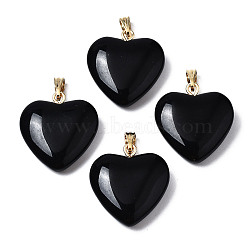 Spray Painted Glass Pendants, with Golden Plated Iron Bails, Heart, Black, 22x20.5x7mm, Hole: 6x2mm(X-GLAA-N035-016-H01)