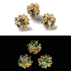 Luminous Polymer Clay Rhinestone Floral Ball Beads, with Acrylic Flower, for Beadable Pens Jewelry Keychain Making, Wheat, 20~23mm, Hole: 2~3mm(CLAY-U002-01A)