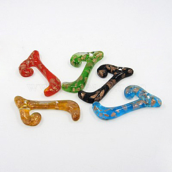 Handmade Lampwork Pendants, with Gold Sand, Letter J, Mixed Color, Size: about 50mm long, 28mm wide, hole: 4mm(LAMP-X092-M)