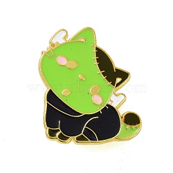 Halloween Theme Golden Alloy Brooches, Enamel Pins, Cat Shape, 30.5x25.5x1.5mm(JEWB-U002-06K)