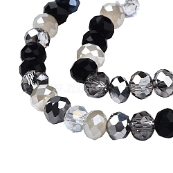 Electroplate Glass Beads Strands, Faceted, Rondelle, Black, 5.5~6x5mm, Hole: 1mm, about 90~92pcs/strand, 16.54~16.93''(42~43cm)(EGLA-SZ0001-32I)