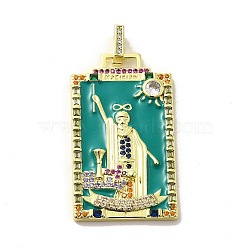 Brass Micro Pave Cubic Zirconia Pendants with Enamel, Tarot, Teal, 39x22.5x3mm, Hole: 5x3mm(KK-H458-03G-15)