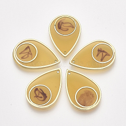 Epoxy Resin Pendants, with Alloy Findings, Teardrop, Golden, Goldenrod, 25.5x17x2mm, Hole: 0.8mm(RESI-S368-13B)