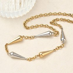 Two Tone 304 Stainless Steel Long Teardrop Link Chain Necklaces for Women, Real Gold Plated & Stainless Steel Color, 16.77 inch(42.6cm)(NJEW-A074-08GP)