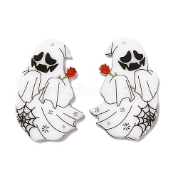 Ghost Opaque Double-sided Printed Acrylic Pendants, for Halloween, White, 39x26x2mm, Hole: 1.5mm(SACR-F009-02A)