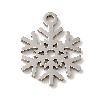 Christmas 201 Stainless Steel Pendants, Laser Cut, Snowflake Charm, Stainless Steel Color, 15.5x12x1mm, Hole: 1.6mm
