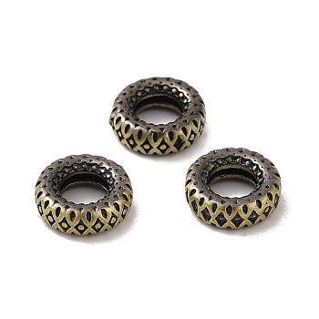 Tibetan Style Rack Plating Brass Linking Rings, Long-Lasting Plated, Flat Round with Rhombus Pattern Connector, Brushed Antique Bronze, 8x3mm, Inner Diameter: 4mm