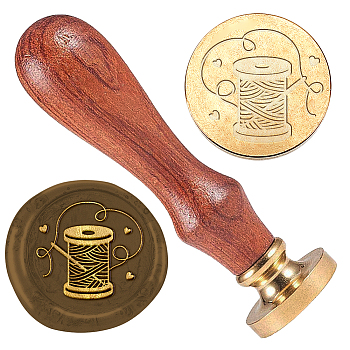 Wax Seal Stamp Set, 1Pc Golden Tone Sealing Wax Stamp Solid Brass Head, with 1Pc Wood Handle, for Envelopes Invitations, Gift Card, Coil, 83x22mm, Stamps: 25x14.5mm
