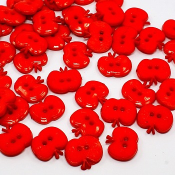 Acrylic Buttons, 2-Hole Apple Sewing Buttons, Dyed, Red, 14x16x2.5mm, Hole: 2mm