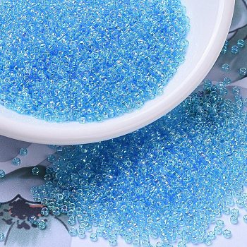 MIYUKI Round Rocailles Beads, Japanese Seed Beads, (RR260) Transparent Aqua AB, 11/0, 2x1.3mm, Hole: 0.8mm, about 1100pcs/bottle, 10g/bottle