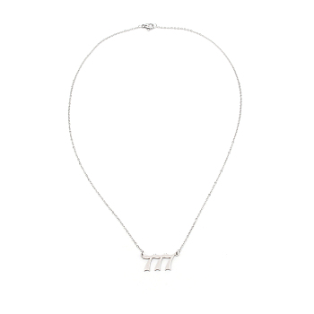 Number Necklace, 304 Stainless Steel 777 Pendants Necklace, Lucky Numerology Jewelry for Women, Stainless Steel Color, 18.42inch(46.8cm), Pendant: 13x27x1.5mm