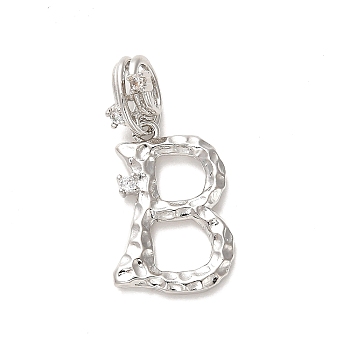 Rack Plating Brass Micro Pave Cubic Zirconia European Dangle Charms, Large Hole Letter Pendant, Platinum, Long-Lasting Plated, Cadmium Free & Lead Free, Letter B, 25.5mm, Charm: 18x12x2mm, Hole: 4x2.5mm