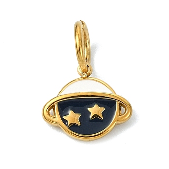 304 Stainless Steel Enamel Pendants, Golden, Black, Planet Charm, 10x11.5x2mm, Hole: 5mm