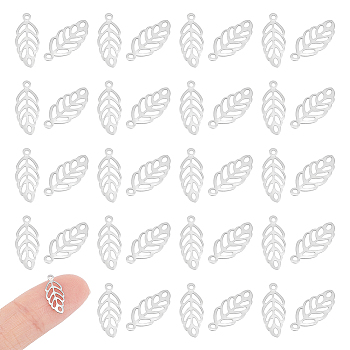 316 Stainless Steel Charms, Hollow, Leaf, Stainless Steel Color, 13x5.5x0.3mm, Hole: 1mm, 300pcs/box