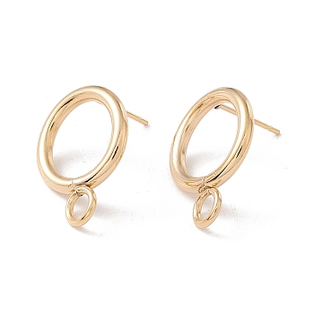 304 Stainless Steel Stud Earring Findings, with 316 Surgical Stainless Steel Pins and Horizontal Loops, Ring, Real 24K Gold Plated, 18x14mm, Hole: 3.2mm, Pin: 0.7mm