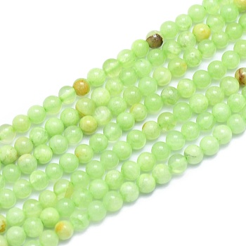 Natural White Jade Beads Strands, Imitation Green Calcite Round, Dyed, 4mm, Hole: 0.7mm, about 86pcs/Strand, 15.55 inch(39.5cm)