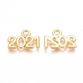 Alloy Pendants, Number 2021, Golden, 9.3x13.5x1mm, Hole: 1.8mm