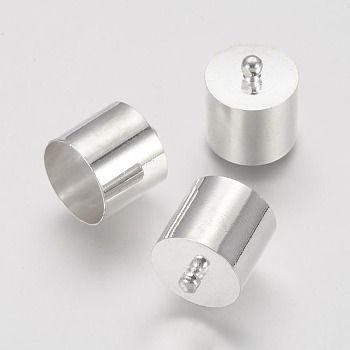Brass Cord Ends, End Caps, Silver Color Plated, 16x14mm, Hole: 1mm, Inner Diameter: 13.5mm