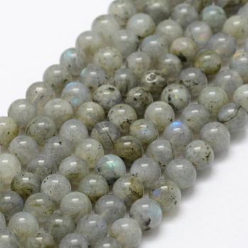 Natural Labradorite Beads Strands, Round, 6mm, Hole: 1mm, about 66pcs/strand, 15.3 inch(39cm)