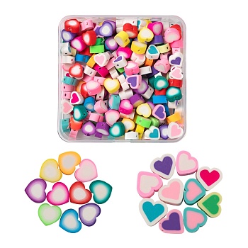 200Pcs 2 Style Handmade Polymer Clay Beads, Heart, Mixed Color, 8~9.5x9~10x5mm, Hole: 2mm, 100Pcs/Style, 2 Style, 200Pcs/Box