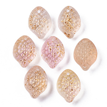 Transparent Spray Painted Glass Charms, with Golden Foil, Textured, Lemon, Wheat, 14x10x9mm, Hole: 1mm