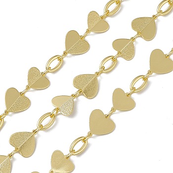 Brass Heart & Oval Link Chains, with Spool, Unwelded, Long-Lasting Plated, Cadmium Free & Nickel Free & Lead Free, Real 18K Gold Plated, 13.5x13x1mm, 10x6.5x2mm, 5.5x1mm