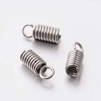 201 Stainless Steel Coil Cord Ends, Stainless Steel Color, 10x4mm, Hole: 2.5mm