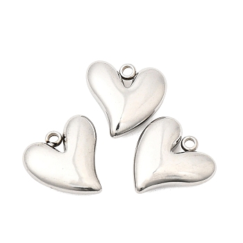 304 Stainless Steel Charms, Heart, Stainless Steel Color, 14x14x4.5mm, Hole: 1.6mm