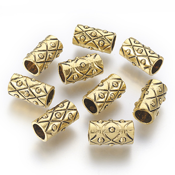 Tibetan Style Alloy Beads, Tube, Antique Golden, Lead Free & Cadmium Free, 17x10mm, Hole: 7mm