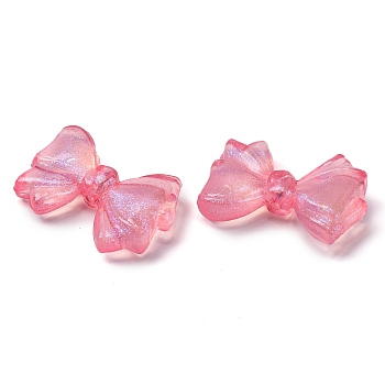 Luminous Transparent Acrylic Beads, Glow in the Dark, Bowknot, Pink, 20.5x29.5x8mm, Hole: 2mm