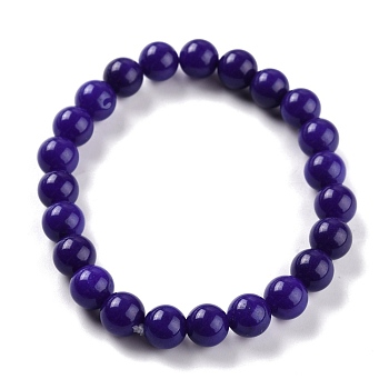 Dyed Natural Jade Beads Stretch Bracelets, Round, Dark Slate Blue, Inner Diameter: 2-1/4 inch(5.7cm), Bead: 8~8.5mm