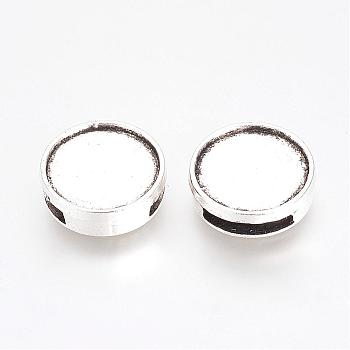 Tibetan Style Alloy Slide Charms Cabochon Settings, Flat Round, Cadmium Free & Lead Free, Antique Silver, Tray: 14mm, 16x5mm, Hole: 10x2.5mm, about 400pcs/1000g