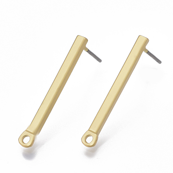 Smooth Surface Alloy Stud Earring Findings, with Loop and Steel Pin, Strip, Matte Gold Color, 25x3mm, Hole: 1.4mm, Pin: 0.7mm