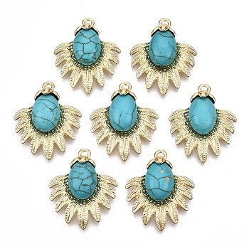 Alloy Pendants, with Synthetic Turquoise, Cadmium Free & Nickel Free & Lead Free, Flower, Real 16K Gold Plated, 29x24x6mm, Hole: 2mm