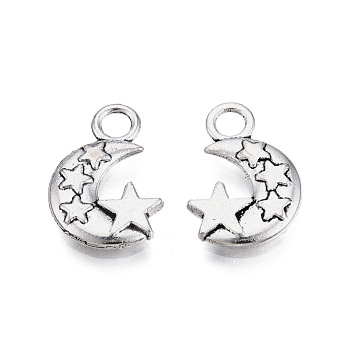 Tibetan Style Alloy Pendants, Cadmium Free & Lead Free, Moon with Star, Antique Silver, 20.5x14x2.5mm, Hole: 3.5mm, about 610pcs/1000g