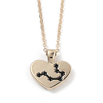 Golden Plated Heart with Constellation/Zodiac Sign Alloy Enamel Pendant Necklaces, Black, Gemini, 17.2~17.63 inch(43.7~44.8cm)