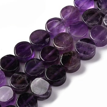 Natural Amethyst Beads Strands, Flat Round, 10x5~6mm, Hole: 1.2mm, about 40pcs/strand, 15.75 inch(40cm)