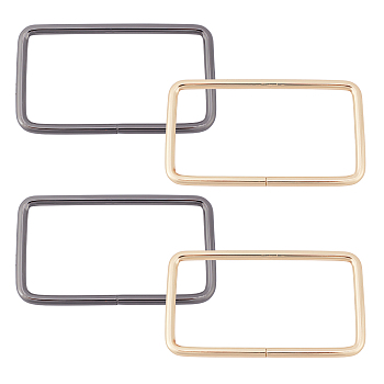 4 Pcs 2 Colors Iron Bag Handles, for Handmade Bag Handbags Purse Handles Replacement, Rectangle, Gunmetal & Golden, 64x114x6mm, Inner Diameter: 52x101mm, 2pcs/color