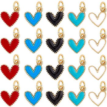 Enamel Charms, with Brass Loop, Heart, Golden, Mixed Color, 9x7x2.5mm, Hole: 2.5mm, 10pcs/box