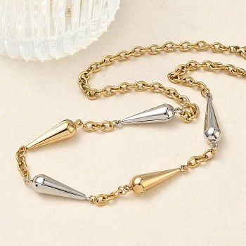 Two Tone 304 Stainless Steel Long Teardrop Link Chain Necklaces for Women, Real Gold Plated & Stainless Steel Color, 16.77 inch(42.6cm)
