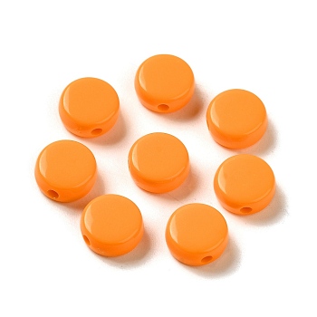 Opaque Acrylic Beads, Flat Round, Dark Orange, 10x5mm, Hole: 1.8mm, about 1500pcs/500g