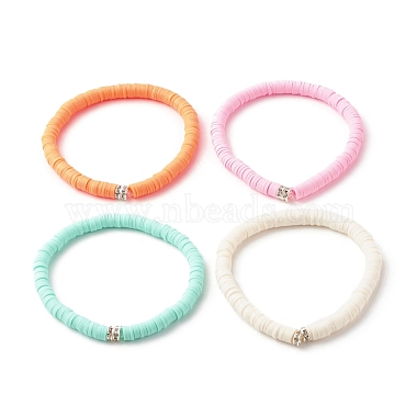4 pièces 4 couleurs hanamade polymère argile heishi surfeur bracelets extensibles ensemble(BJEW-JB07716)-2