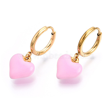 Enamel Heart Dangle Hoop Earrings(EJEW-T018-01D)-2