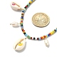 Natural Shell Evil Eye & Pearl Bib Necklace with Glass Seed Beaded Chains(NJEW-TA00104)-3