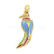 Brass Micro Pave Clear Cubic Zirconia Pendants, with Enamel, Real 18K Gold Plated, Bird, Cornflower Blue, 25x11x4mm, Hole: 3mm(KK-R159-14C-G)