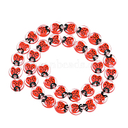1Strand Transparent Acrylic Beads Strands, with Enamel, Flat Round with Ladybird, Red, 15x5mm, Hole: 1.2mm, about 35pcs/strand, 20.67 inch(52.5cm)(OACR-CA0001-20)