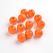 Natural Wood Beads, Dyed, Round, Orange, 12x10.5mm, Hole: 3mm, about 1800pcs/1000g(TB12mmY-4)