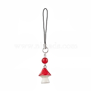 Opaque Resin Pendant Decorations, with Natural Dyed Jade, Mushroom, Red, 100mm(HJEW-JM01712-02)